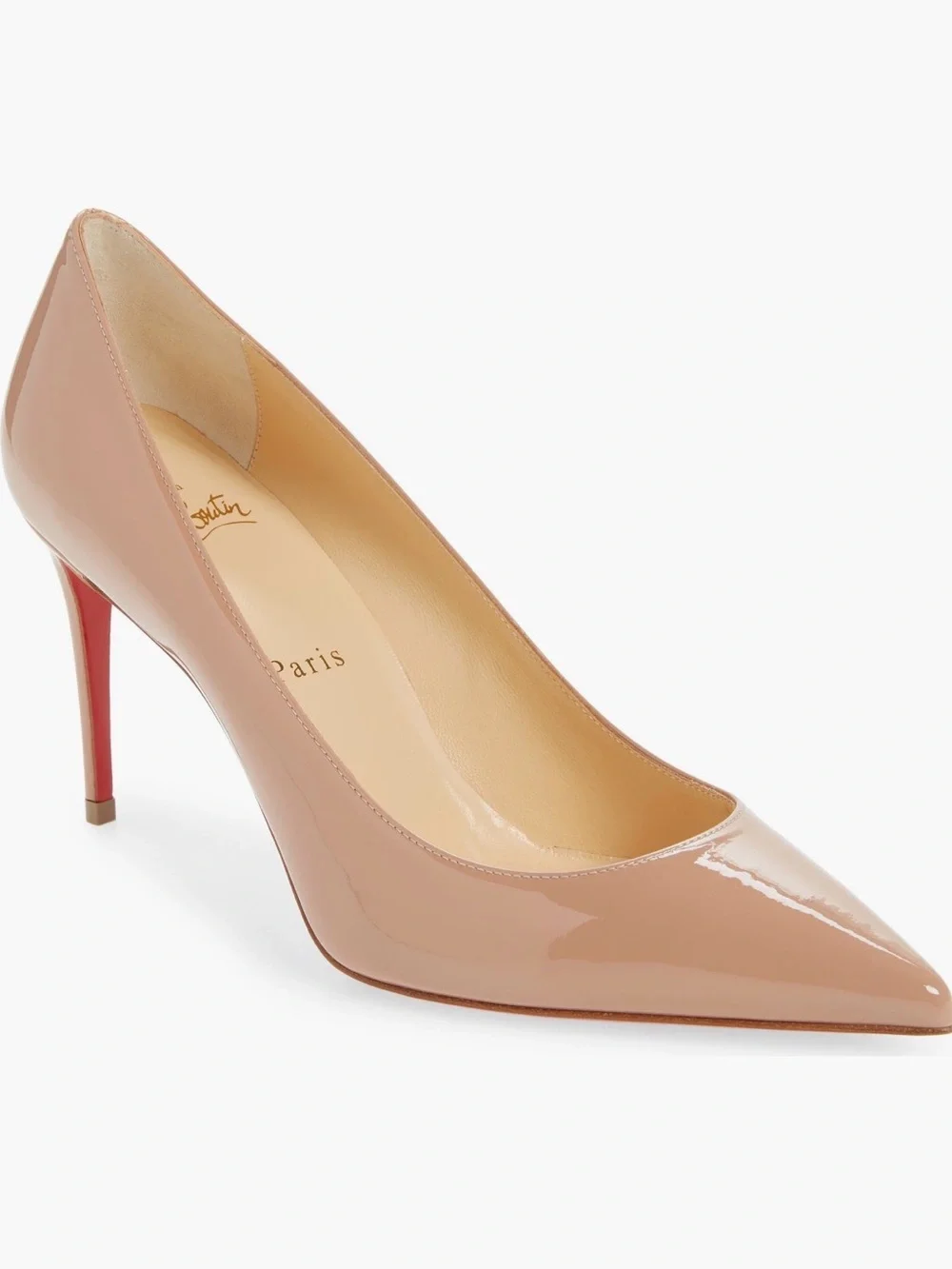 Christian Louboutin Blush Patent Pointed-Toe Stiletto with Red Sole